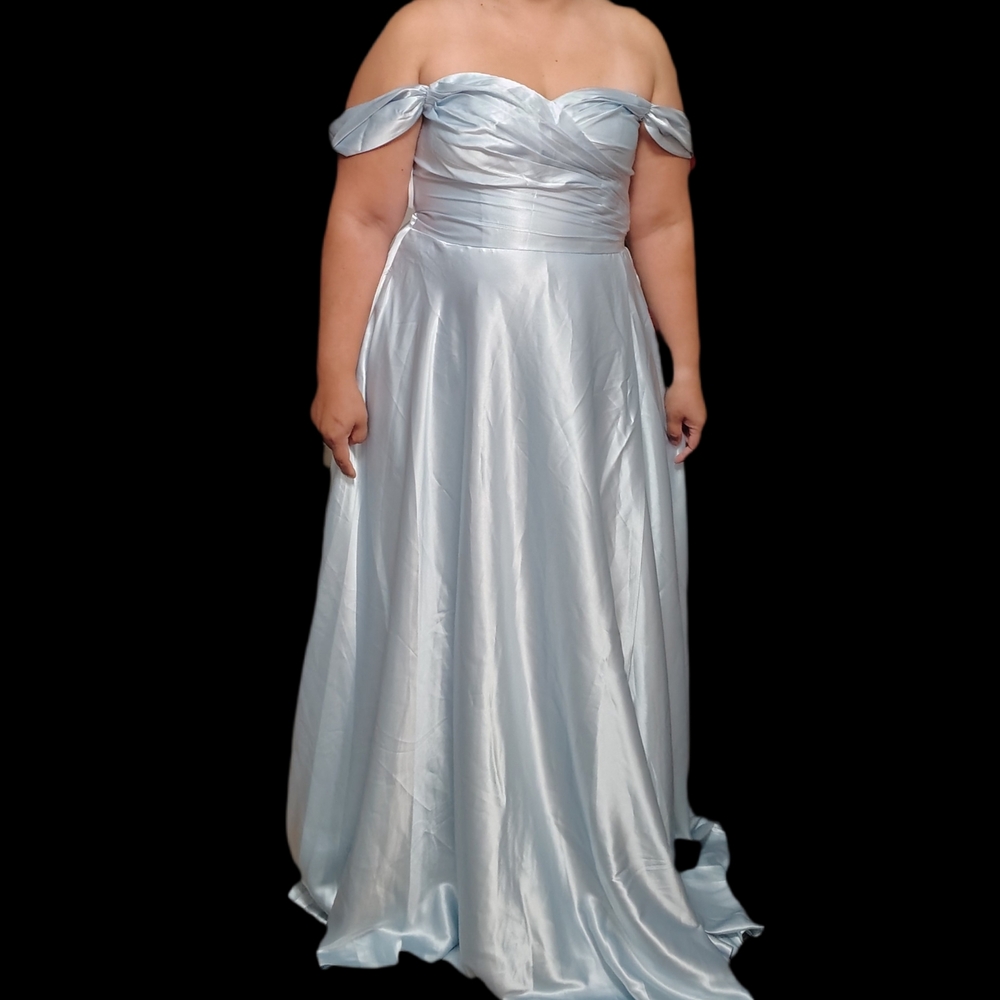 Elegant Off-Shoulder Light Blue Gown